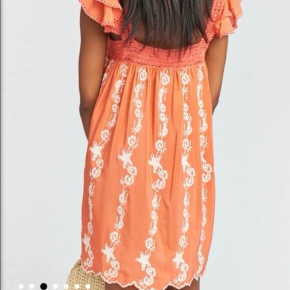 Show Me Your MuMu Blushing Lace Coral Floral 100% Silk Mini Dress Size Medium - Picture 2 of 7